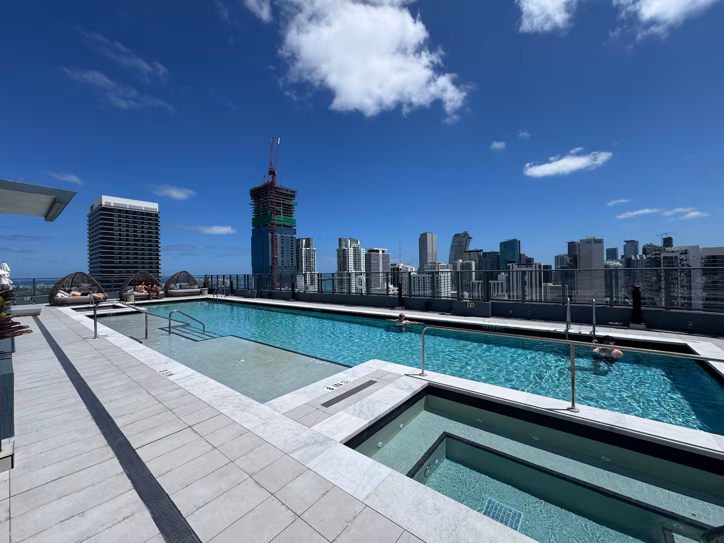 501 First amenity deck with pool and skyline views.
